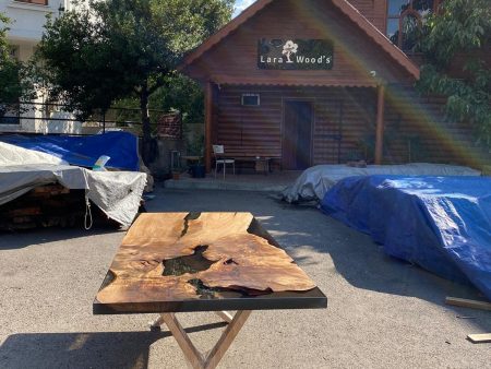 Custom 84” x 36” Walnut Smoke Gray Epoxy River Table Order for Melinda For Discount