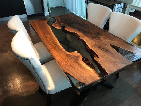 Live Edge Table, Epoxy Table, Epoxy Dining Table, Walnut Epoxy River Table, Custom 65” x 36”  Smokey Gray River Table, Order for Yema Discount