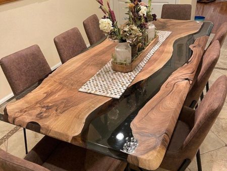 Walnut Dining Table, River Table, Custom 90” x 40” Walnut Smokey Gray Table, Epoxy River Dining Table, River Table, Order for Amanda on Sale